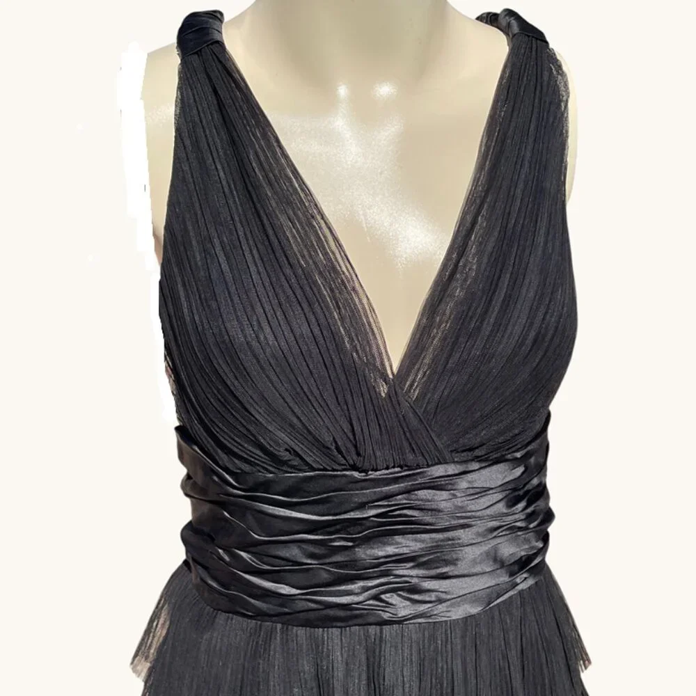 Maggy London Black V-Neck Tiered Ruffle Midi Dress - Picture 4 of 7
